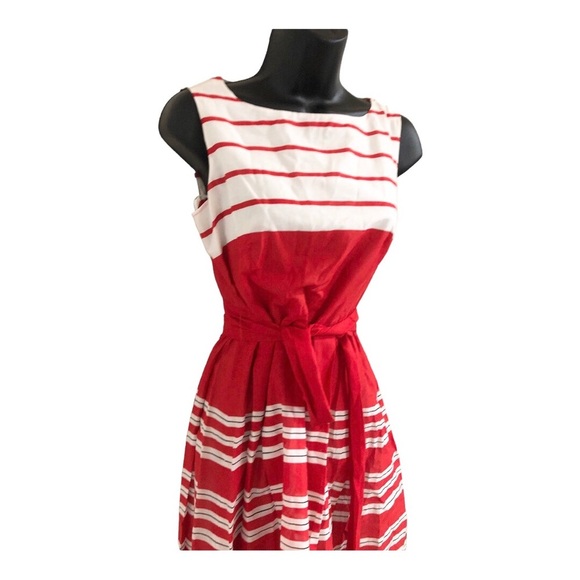 Anne Klein red black white colorblock belted fit & flare sleeveless dress size 2 - Picture 9 of 16